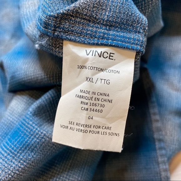 Vince 'Melrose' Trim Fit Plaid Sport Shirt Mens XXL Blue Gray Button Up Flannel - Picture 3 of 9